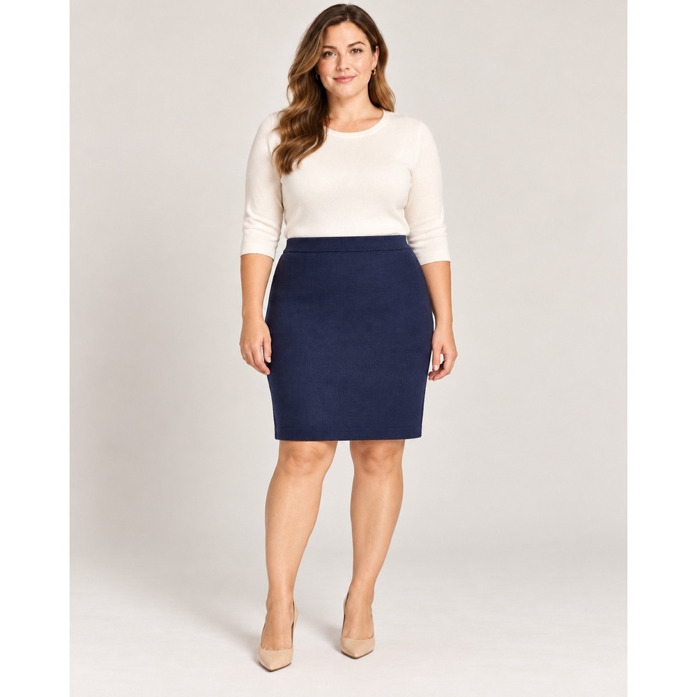 Vintage St. John Basics Navy Santana Knit Pencil Skirt Size 14 Made in USA